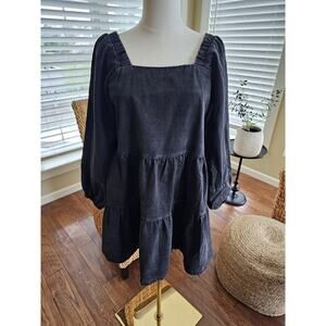 Lola May Tiered Denim Jean Smock Dress Women's Size M